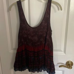 Maroon and dark blue patterned flowy tank top